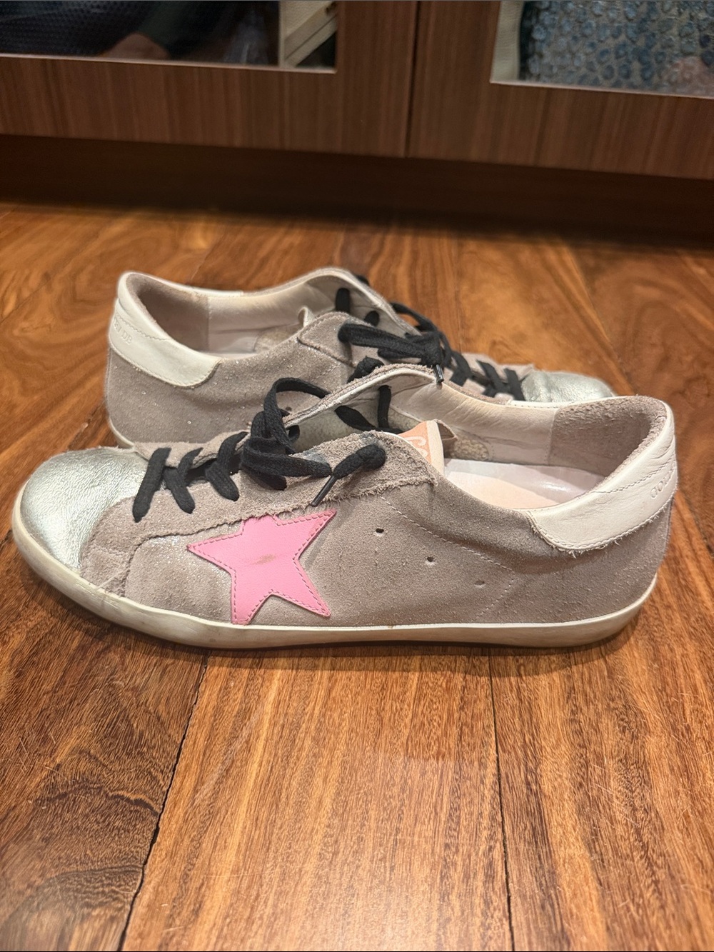 Womens Grey Suede Sneakers with Pink Star Accent